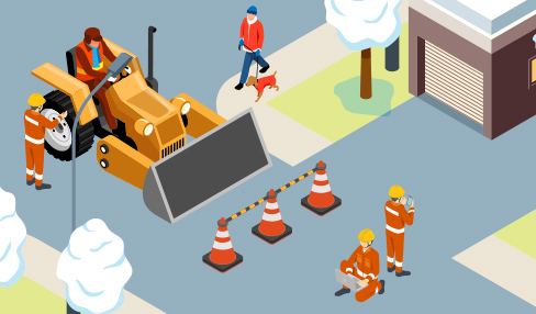 スマホで除雪状況を確認する除雪作業員のイメージ