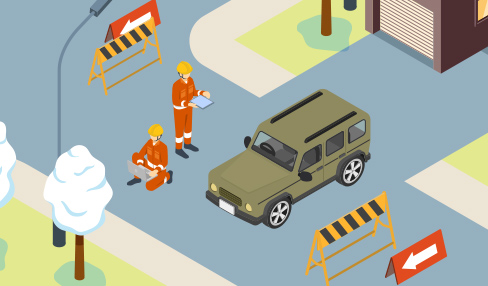 タブレットで除雪状況を確認するパトロール隊のイメージ